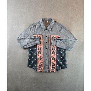 Free People Born Free Chambray Shirt Womens Medium Blue Floral Western Boho